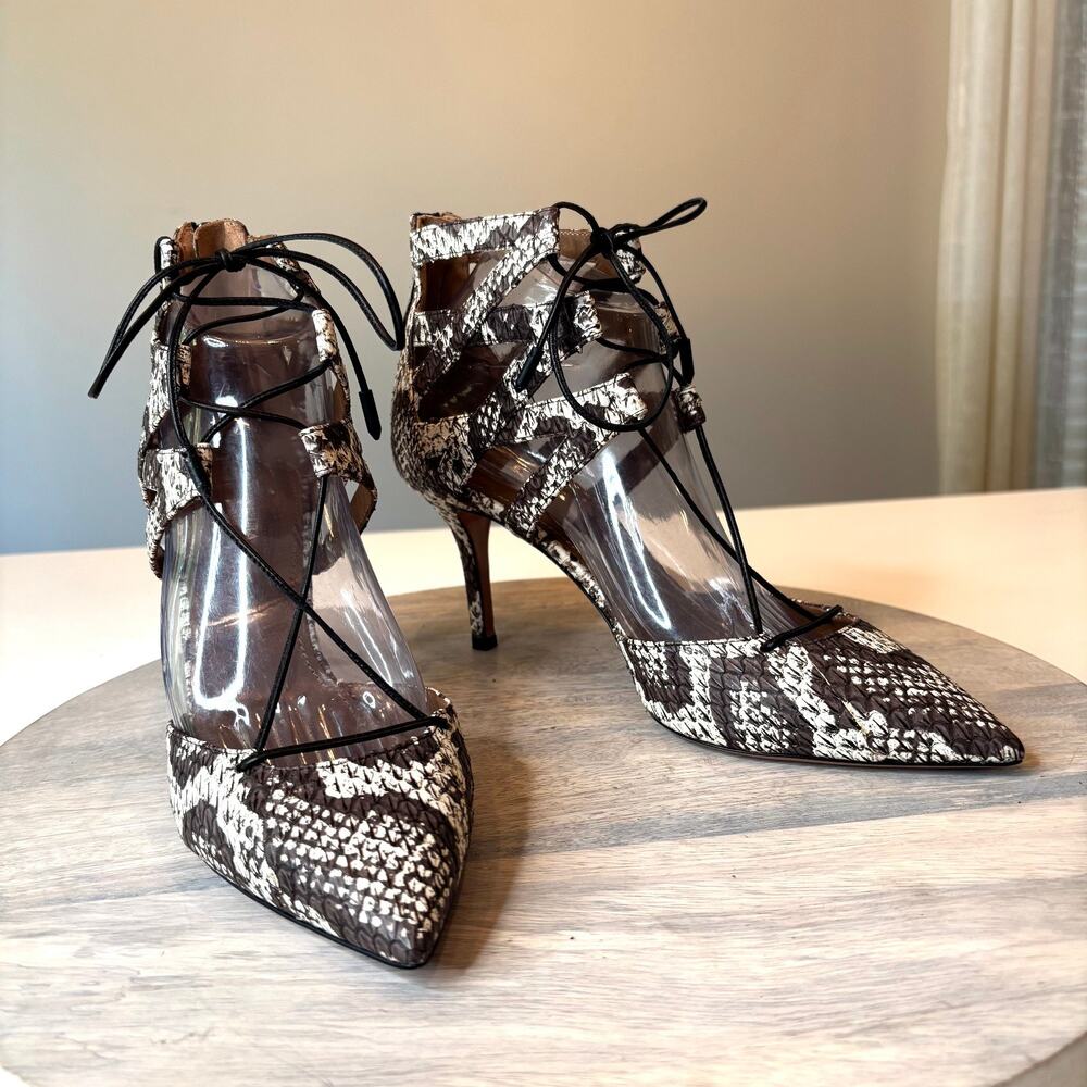 Aquazzura Snakeskin Lace Up Pointed Toe Pumps Heels EU Sz 40 US Size 10 Italy